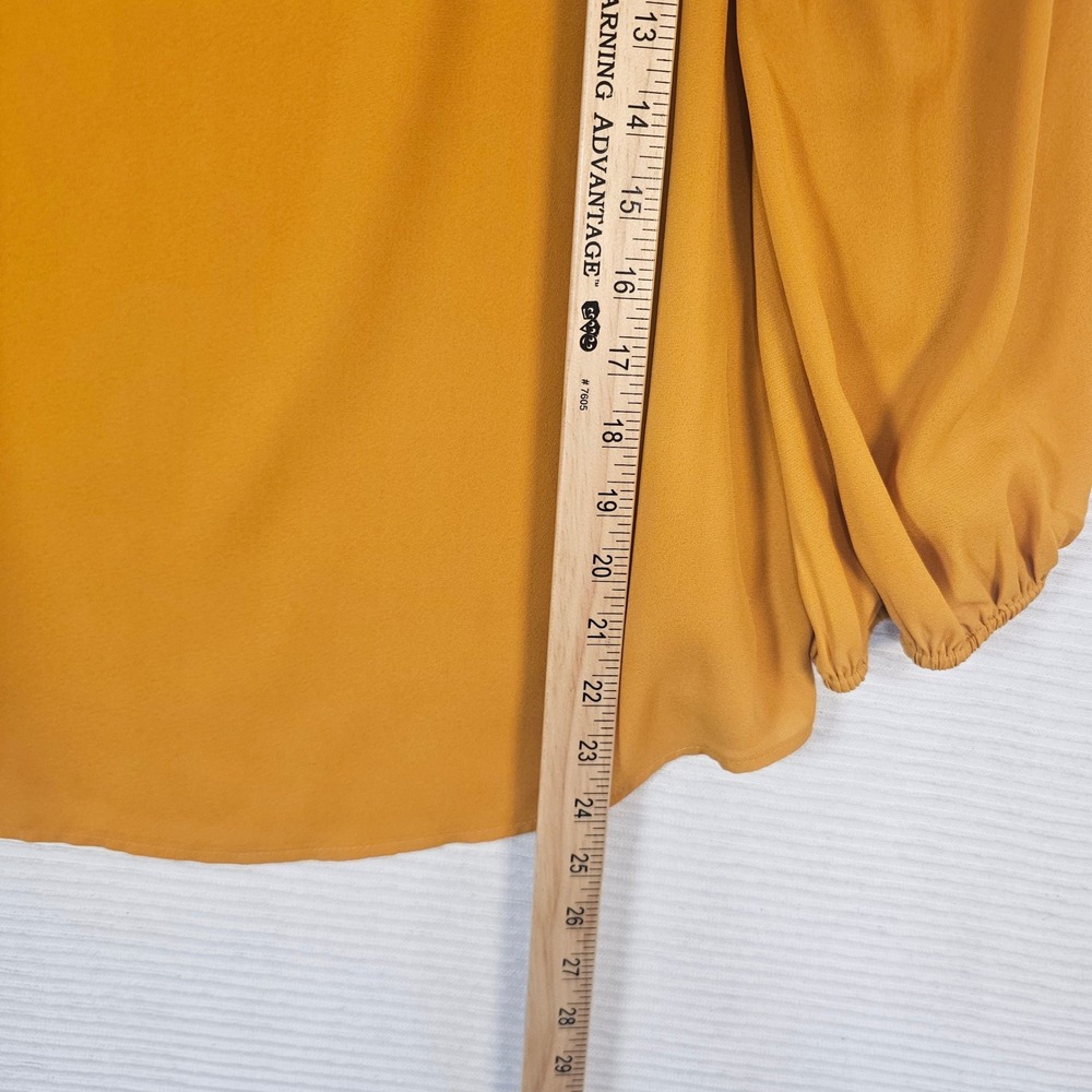 Alex Marie Mustard Yellow Pleated Puff Sleeve Blouse Crew Neck Top Large - Picture 3 of 5